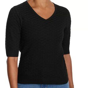 NWT - Ella Moss Women's Black Elbow Sleeve Sweater Honeycomb Knit– Size L